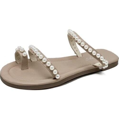 Female Shoes Ladies' Slippers Shallow Luxury Slides String Bead Rubber Flip Flops 2021 Flat Designer Hawaiian Basic Shoes Rub