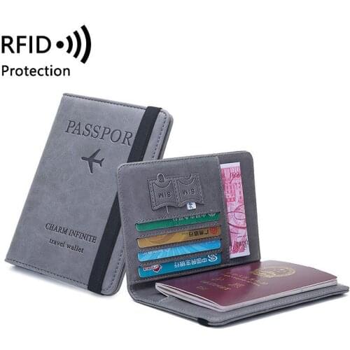 Women Men RFID Vintage Business Passport Covers Holder Multi-Function ID Bank Card PU Leather Wallet Case Travel Accessories