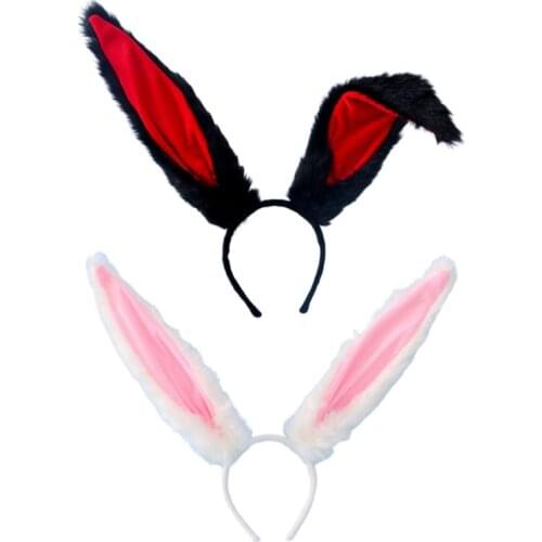 Women Sweet Lolita Cosplay Headband Plush Long Rabbit Bunny Ears Anime Hair Hoop