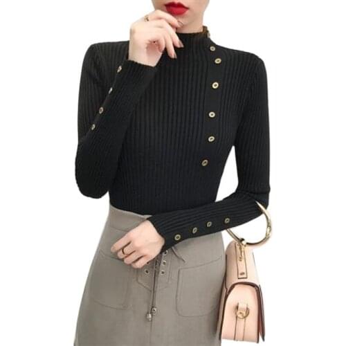 Women Long Sleeve Knit Sweater Turtleneck Bottoming Shirt Slim Long-Sleeved Sweater