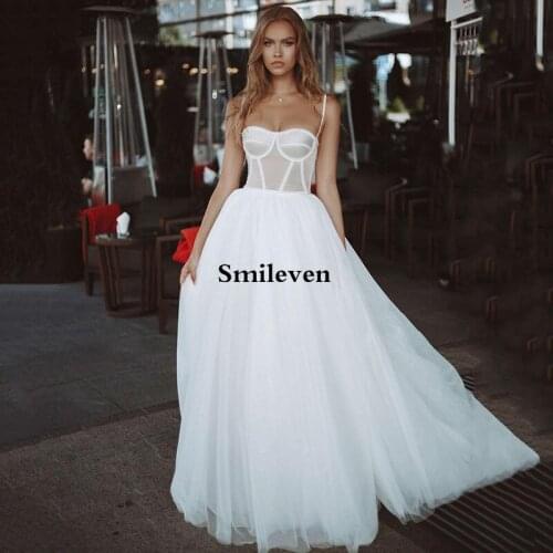 Smileven Beach Wedding Dress A Line Sexy Spaghetti Strap Robe De Mariee Lace Bridal Dresses Wedding Dress Custom Made