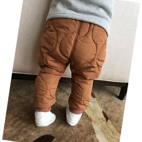 Winter 1-3 Year Old Babys Down Cotton Pantalones Thickened High Waist Pants For Kids
