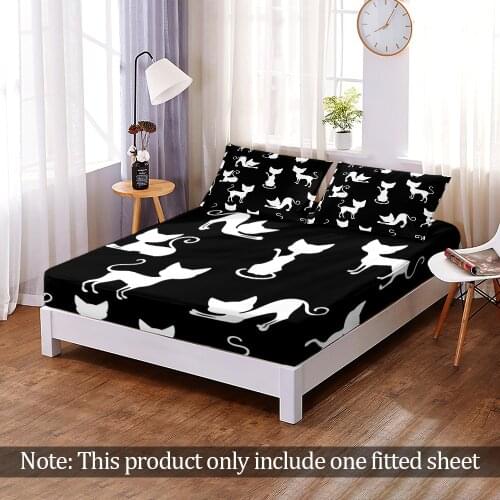 3D Print Cartoon Cat Classical Fitted Sheet Queen King Size Elastic Band Customize Bed Sheet Home Bedroom Decoration Adult 1pc
