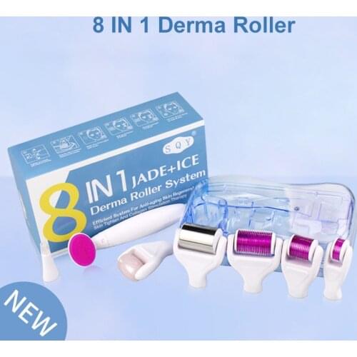 8 In 1 Titanium Derma Roller Microneedle Kit Jade Facial Rollor Skin Rejuvenation Wrinkle Reduce Manual Face Care Massage
