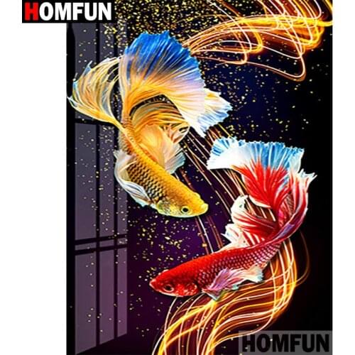 HOMFUN Full Square/Round Drill 5D DIY Diamond Painting "Fish animal" 3D Diamond Embroidery Cross Stitch Home Decor A30188