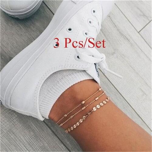 3Pcs/set Sequins Anklet Set Women Beach Foot Jewelry Fashion Anklets Bracelet Boho Style Party Summer Jewelry