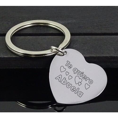 "TE quiero Abuela" Heart Keychain Stainless Steel Llavero Keyring Jewelry Gift for Grandma Drop Shipping YP7167