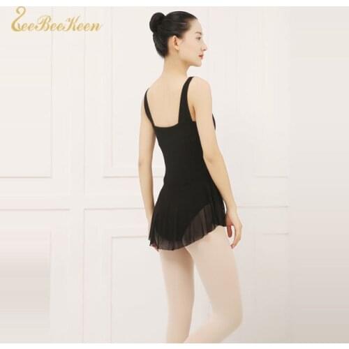 Adult Black Backless Ballet Dress One-piece Sling Ballet Dance Costume Chiffion Ballet Leotard and Skirt For Women