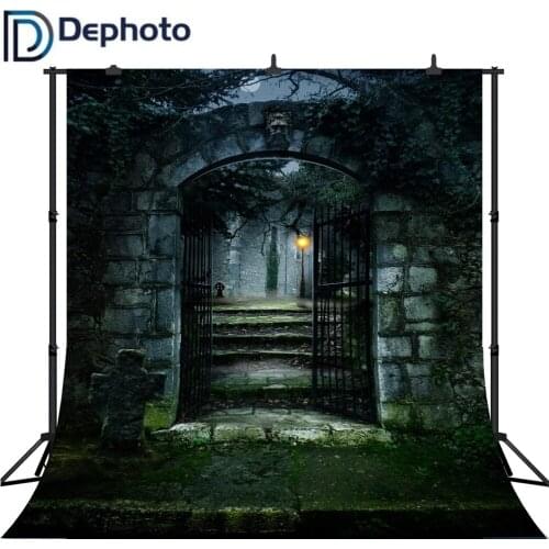 Dephoto Photography Background Terror Halloween Theme Vintage Stone Door Courtyard Backdrop Professional Photo Background