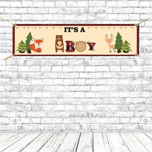 Baby Shower Banners its Boy Woodland Theme Babyshower Banners Background Posters Sign Backdrop Polyester Fabric With Grommets