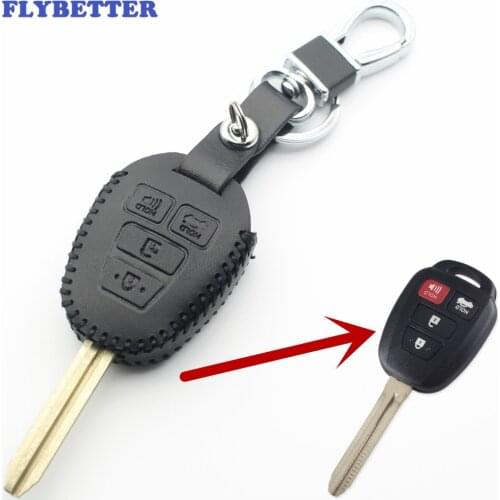 FLYBETTER Genuine Leather 4Button Transponder Remote Key Case Cover For Toyota 12-15 Camry/14-15 Corolla Car Styling L367