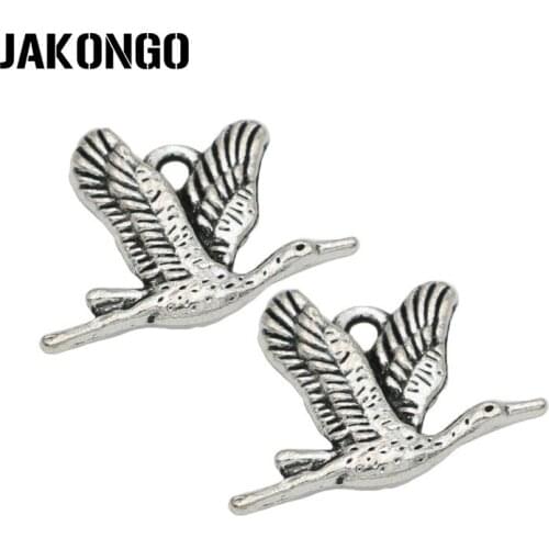 JAKONGO Antique Silver Plated Birds Wild Goose Charms Pendant for Jewelry Making Bracelet Accessories DIY 14x20mm 20PCS/lot