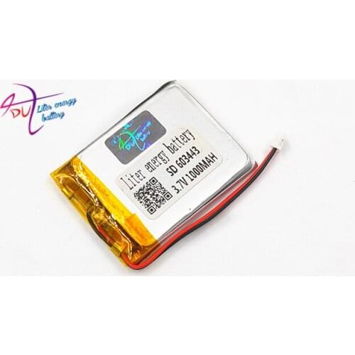 JST 1.25mm 2pin 10 x 3.7V 1000mAh battery connector 603443 Lithium Polymer LiPo Rechargeable Battery cell For Mp3 GPS Speaker