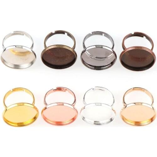 10 Pcs Multi-Color Accessories 12-16 Mm Round Convex Ring Blank Adjustable Stainless Steel Base Set Diy Jewelry Bezel