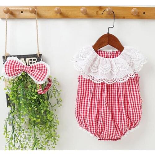 Summer Baby Girls Clothes Lattice Cotton One Piece Lovely Princess Style Toddler Baby Girl Romper Infant Baby Girls Jumpsuit