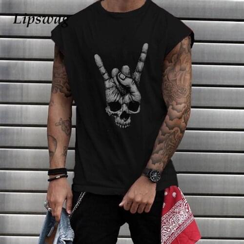 Harajuku Fashion Rock Skull Print Tank Tops Men 2021 Casual O-Neck Sleeveless Vest Shirt Summer Mens Clothes Retro Streetwear 3X