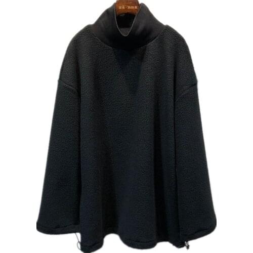 Men autumn winter new brunet fashion trend city youth turtleneck plush loose personality thickened black slim jacket