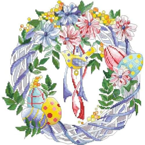 Top Quality Popular Counted Cross Stitch Kit Easter eggs wreath brid and grape flowers Easter Sunday