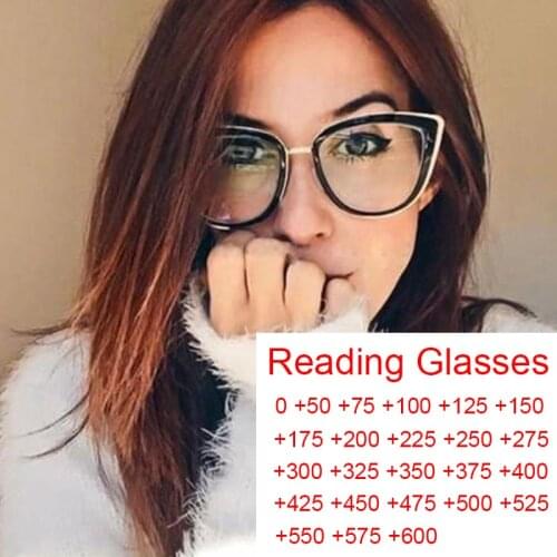 Oversized Alloy Clear Glasses For Women Blue Light Reading Presbyopia Glasses Vintage Cat Eye Elegant Eyeglass Frames Black