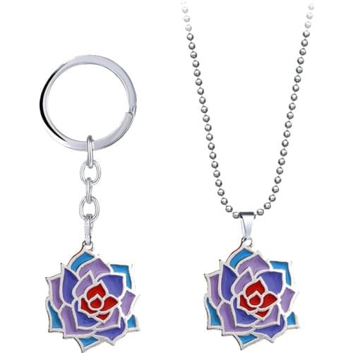 Bloodstained Keychain Rose Ritual of the Night Game Pendant Necklace Metal Key Neck Chains Rings Holder Gift Jewelry for Mens