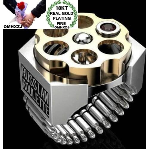 OMHXZJ Wholesale RR1284 European Fashion Fine Man Party Birthday Wedding Gift Wide Punk Roulette Wheel 18KT Gold White Gold Ring