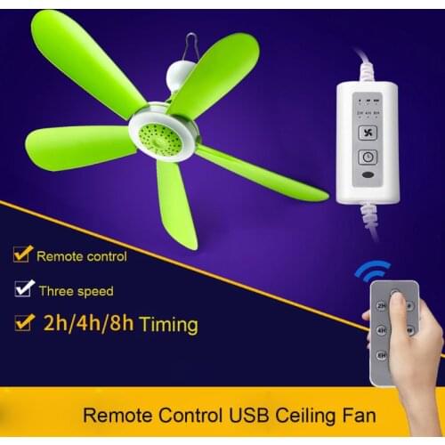 5W Remote Control Timing USB Ceiling Fan Air Cooler 5 Blades USB Fans for Bed Camping Outdoor Hanging Camper Tents Hanging Fan