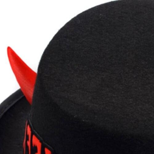 Halloween Unisex Vampire Fedora Hat Devil Horns Letters Cosplay Panama Jazz Cap A0NF