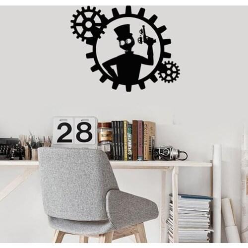 Steampunk Vinyl Wall Decal Man with Gun Gears Room Home Decor Stickers Mural A4-039