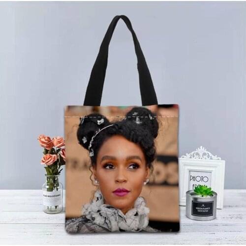 Custom Logo Janelle Monae Printed Handbag Canvas Tote Bags Shopping Travel Casual Useful Shoulder Bag Women Bag 1208