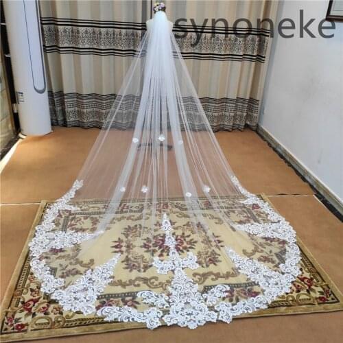 2021new Hot White/Ivory Beautiful Cathedral Length Lace Edge Wedding Veil With Comb Long Bridal Veil Mariage plus size