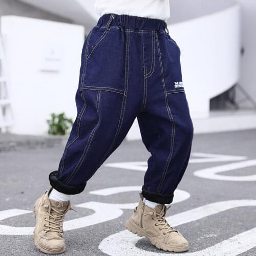 Warm Winter Boys Cotton Pants Thicken Jeans Blue Sewing Loose Denim Trousers 4 5 6 7 8 9 10 11 Years Kids Boys Jeans Harem Pants