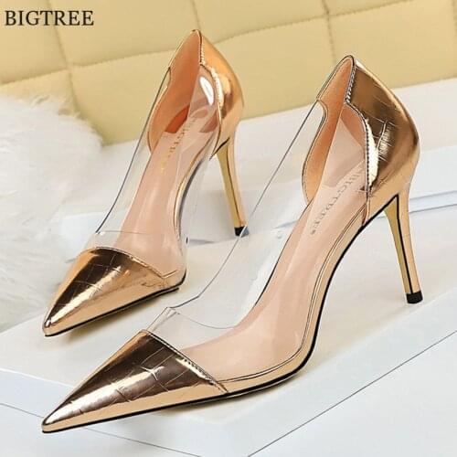 Autumn Metallic Stone Pattern Sexy Transparent Shoes Women Pointed Fetish High Heels Party Pumps Office Ladies Designer Stiletto