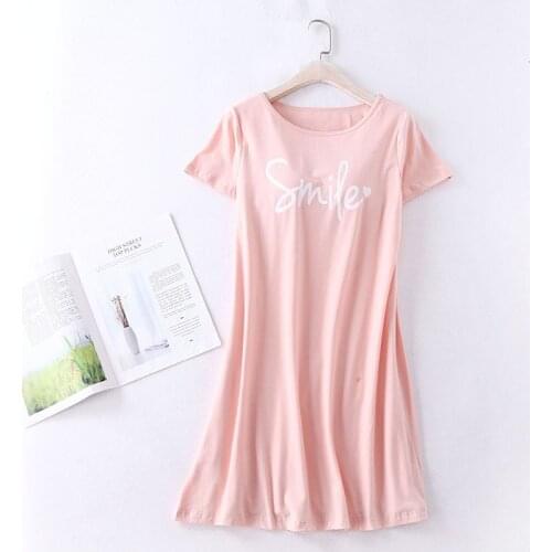 Women Print Letter Cotton Nightgown Loose Large Size Nightdress Short Sleeve Sleepshirts Skirt Summer M-XXL Home Dressing