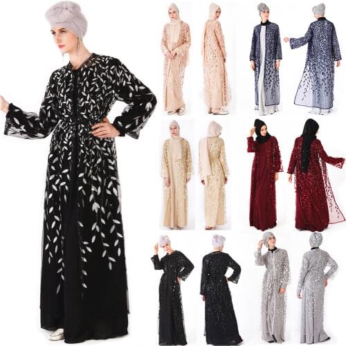 Sequin Embroidery Open Abaya Dubai Arab Ramadan Muslim Dress Women Kaftan Turkey Caftan Marocaind Hijab Long Robe Jellaba Femme