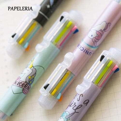 1Pcs Multicolor Ballpoint Pen Multifunction 6 In1 Colorful Unicorn Ball Pens for School Stationery Creative School Supplies