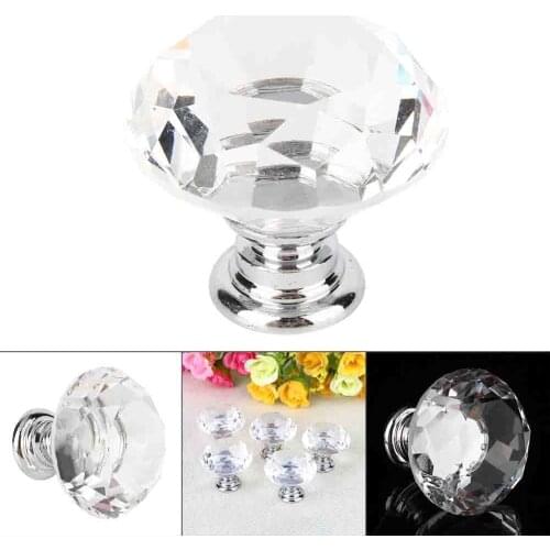 10Pcs 30mm Crystal Glass Cabinet Knobs Drawer Dresser Knobs Cupboard Handles Set