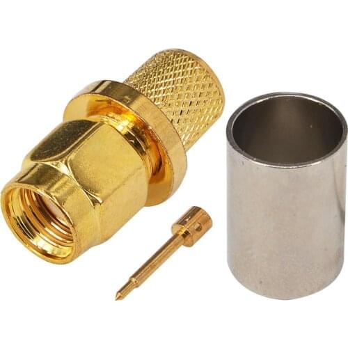 2 Pieces SMA Adapter SMA Male Plug Crimp Goldplated Straight Connector for RG6 RG5 LMR300 Cable