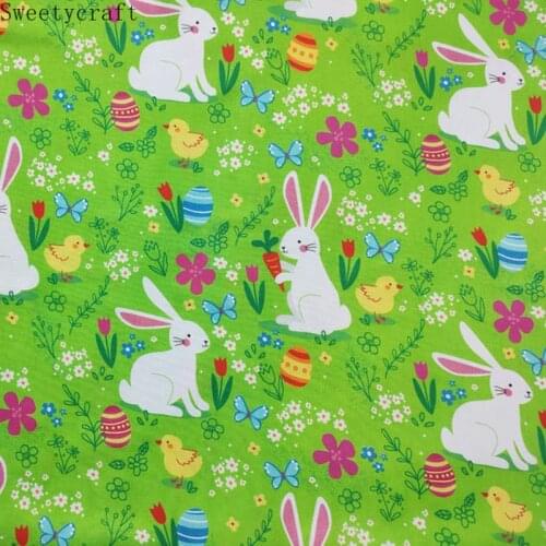 50 x 110cm 100% Cotton Fabic Green Flower Bunny Printed Cloth Handmade DIY Sewing Tablecloth Curtain Pillow Soft Baby Clothing