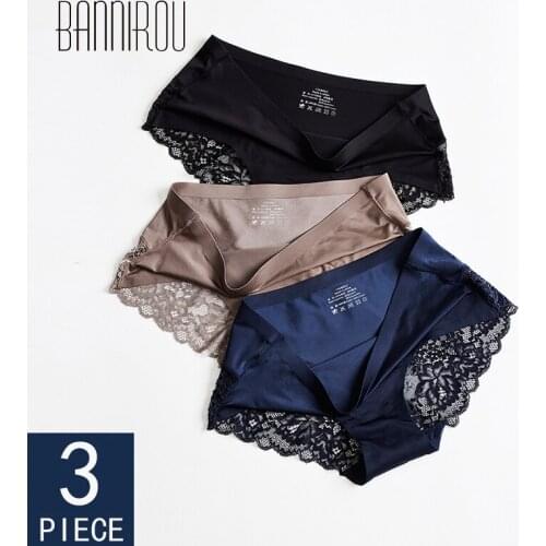 BANNIROU Womens Underwear Seamless Panties Woman Sexy Lace Briefs Female Hot Sale Underwear Women Sexy Lace M-XXL 2021 3 Pcs