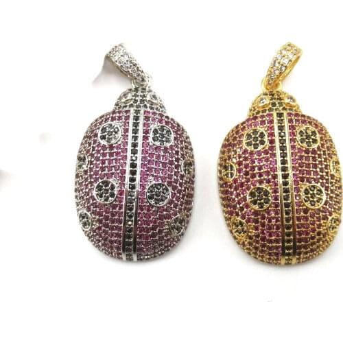 2pcs 22x32mm Ladybird Gold plated cubic zircon CZ Paved Connector Insect Charms necklace pendant Jewelry DIY Jewelry Findings