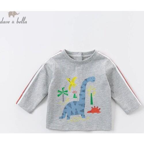 DBA14668 dave bella autumn baby boys handsome cartoon striped print T-shirt children tops boys fashion kids fashion tees