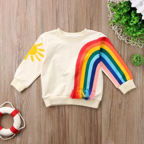 Baby Girls Kids Rainbow T-Shirt Clothes Blouse Sweater Sweatshirt Cardigan Long Sleeve Cotton Clothes