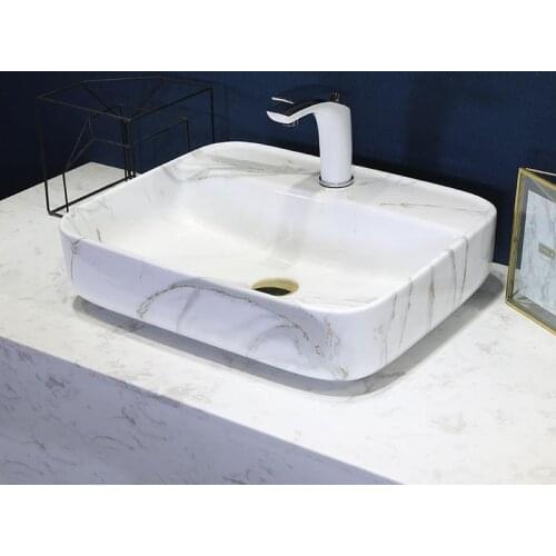Europe style China Handmade Lavabo Washbasin Artistic Bathroom Sink countertop rectangular ceramic wash basin bathroom sink