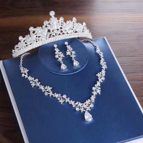Luxury Bridal Tiaras Crown Leaf Wedding Jewelry Sets Statement Necklaces Earrings Set Hair Accessories African Beads Jewelry Set