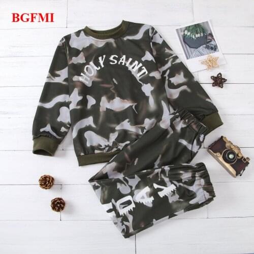 Spring and autumn suit boys round neck sweater camouflage letters casual clothing boy two-piece suit Baby boy clothes