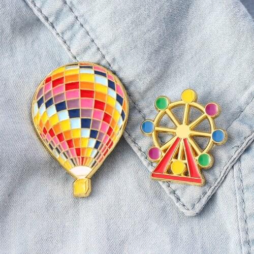 Colourful Hot Air Balloon Brooch Cartoon Enamel Pin Ferris Wheel Badges Lapel Pins Jewelry Accessories Gift