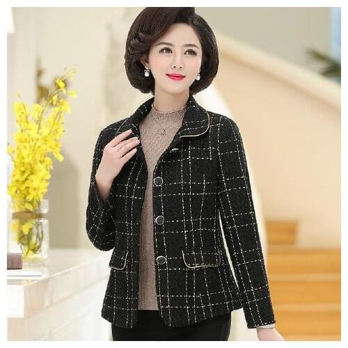 2020 New Autumn Middle-aged Women Plaid Jackets Ladies Single-breasted Loose Casual Plus Size 5xl Female Short Suit Coat X31
