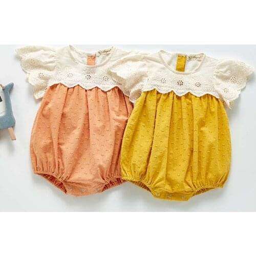 Summer Baby Girls Clothes Baby Bodysuit Cute Lace Splicing Short Sleeve Triangle Jumpsuit Infant Baby One-piece Clothing