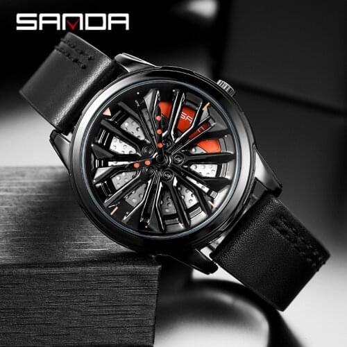 Hot Sell Fashion Men Watches Creative 360 Degree Rotating Car Wheel Quartz Watch Leather Waterproof Rim Hub Clock Men Relogio