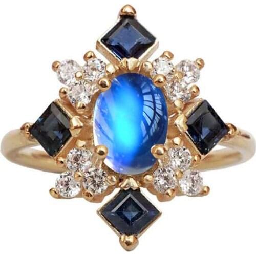 MENGYI Vintage Charm Blue White Zircon Ring 9 2 5 Wedding Ring Jewelry Elegant Luxury Finger Rings